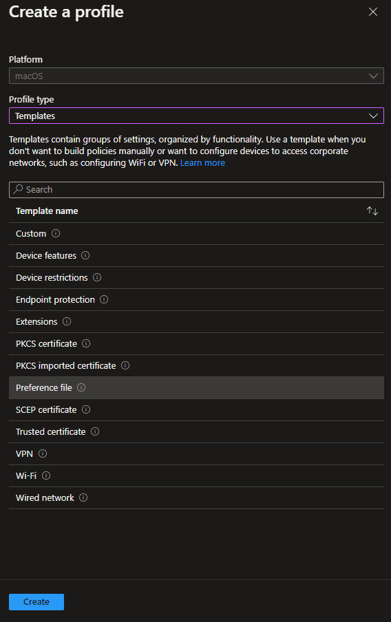 Intune Configuration profiles – Create profile